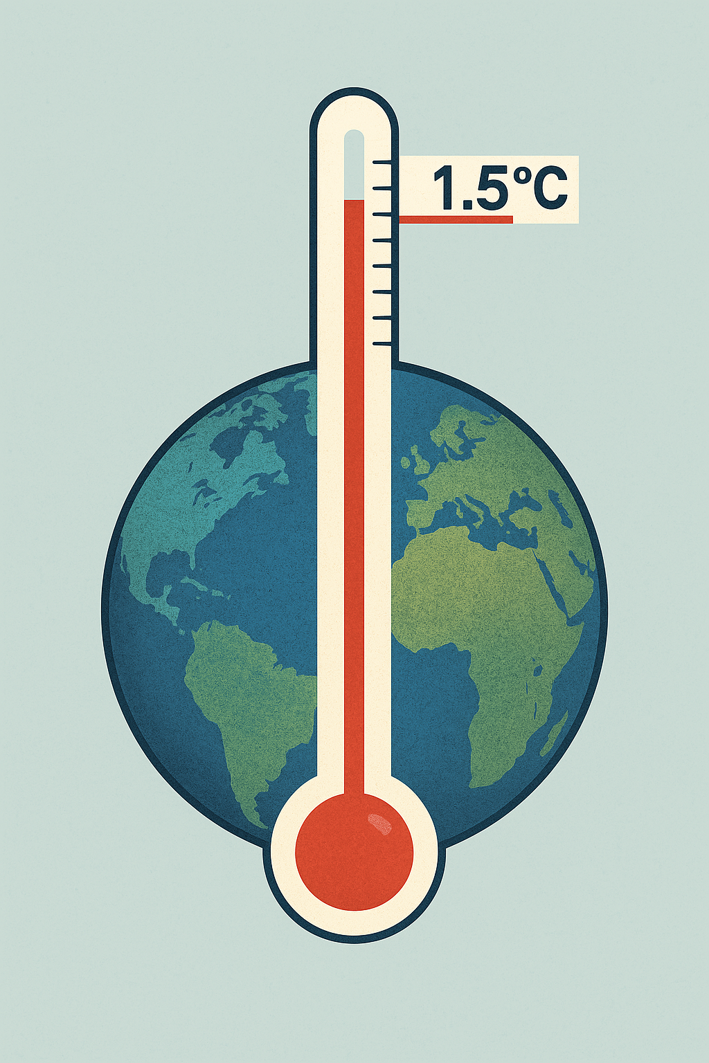 Thermometer showing Earth's temperature nearing 1.5°C threshold